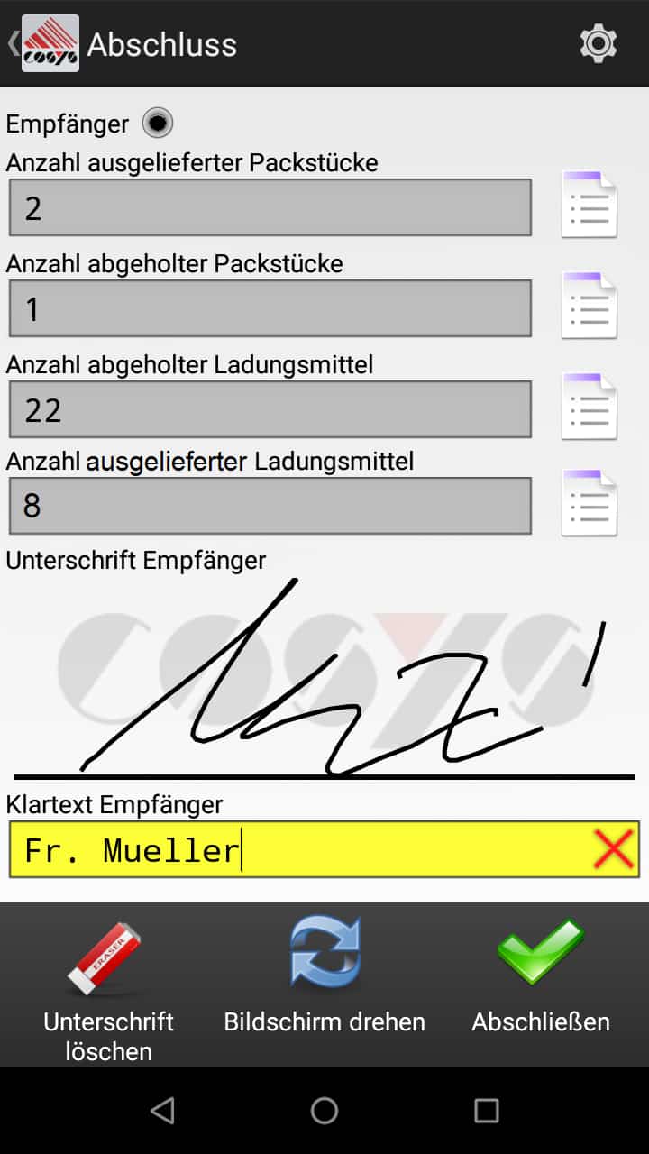 Collecte Sélection du client Logiciel Android de COSYS