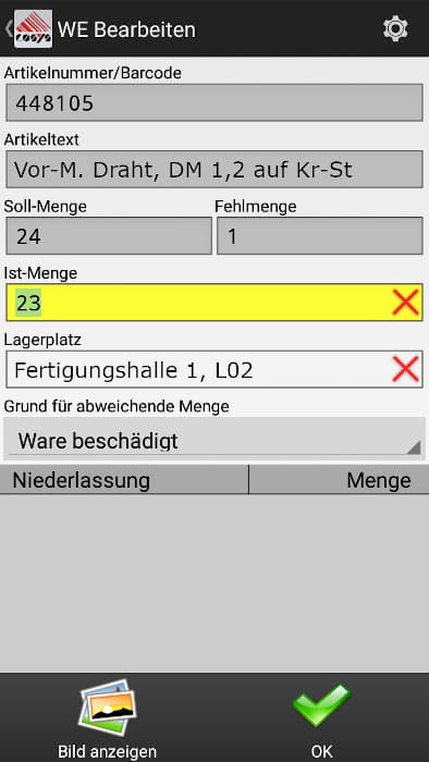 Entrepôt - réception des marchandises