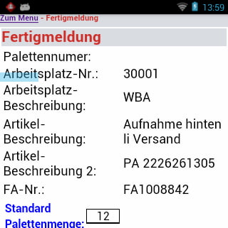 Avis d´achèvement Fertigungsauftrag