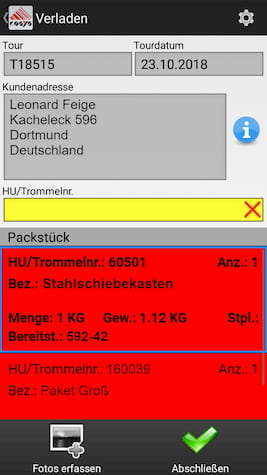 Chargement Scannage de livraison Saisie mobile des données
