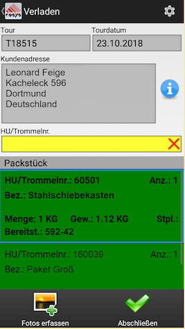Chargement Scannage de livraison Saisie mobile des données