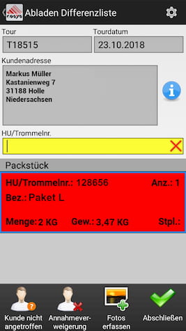 Livraison Scannage de livraison Saisie mobile des données