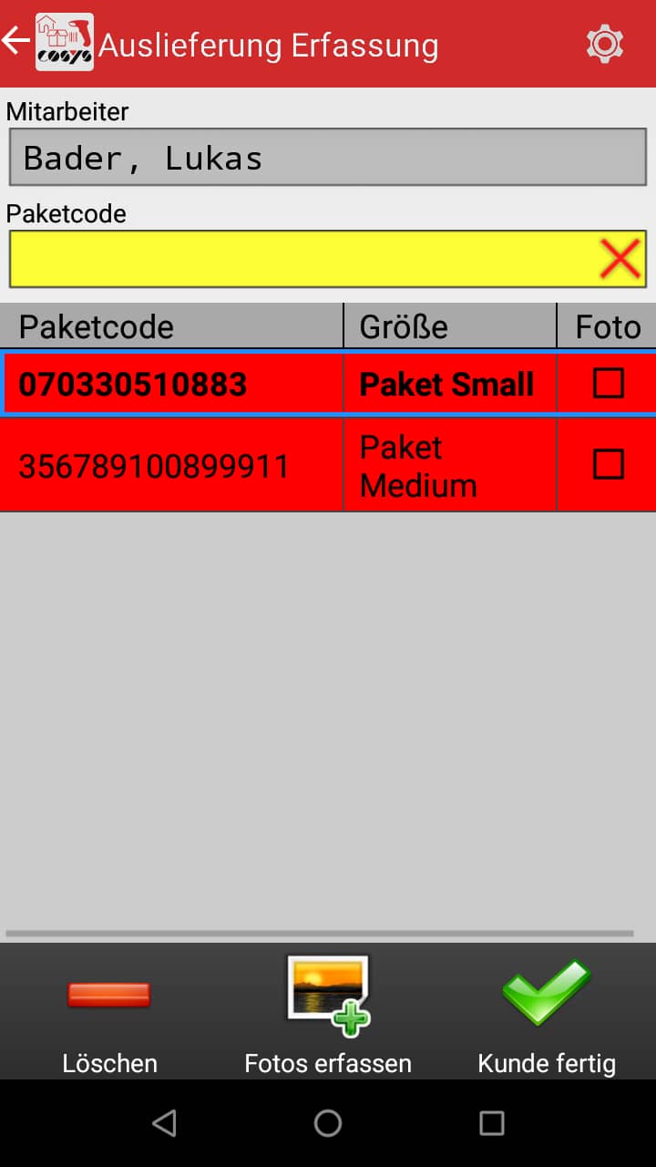 Réception des marchandises Aperçu des articles Logiciel Android de COSYS