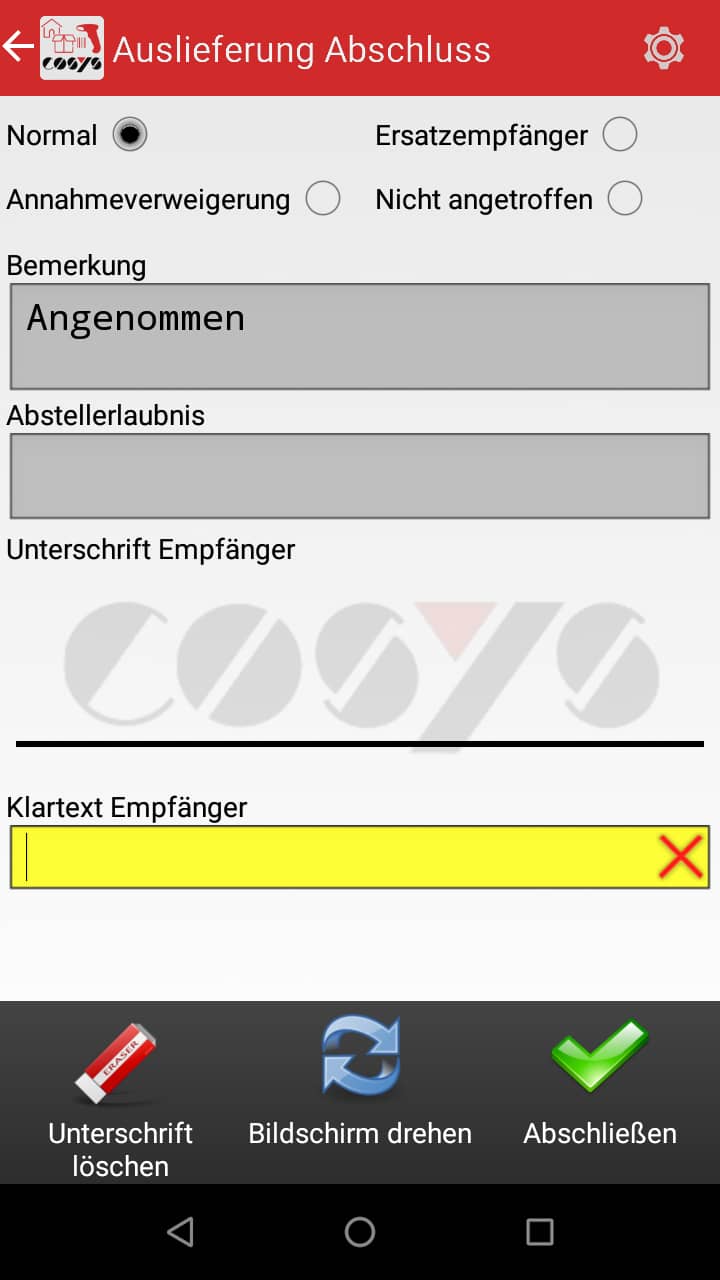 Réception des marchandises Aperçu des articles Logiciel Android de COSYS