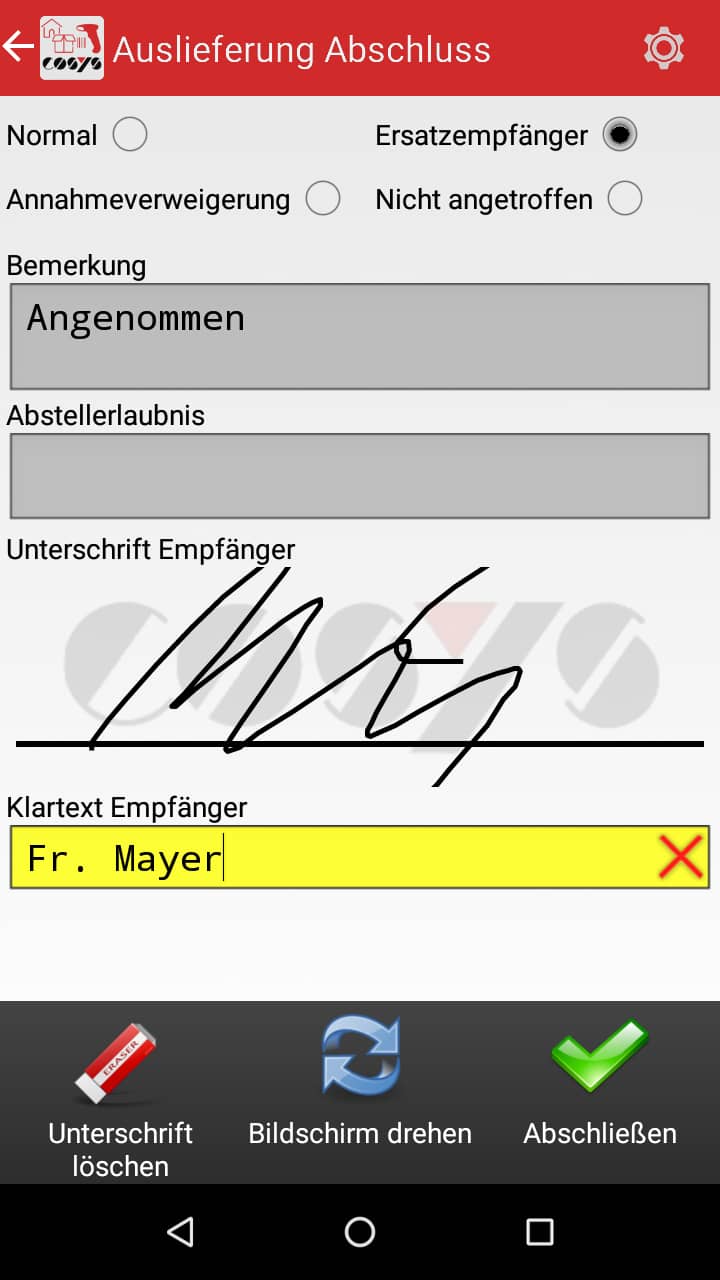 Réception des marchandises Aperçu des articles Logiciel Android de COSYS