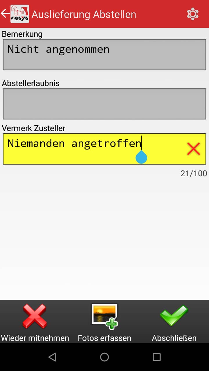 Réception des marchandises Aperçu des articles Logiciel Android de COSYS
