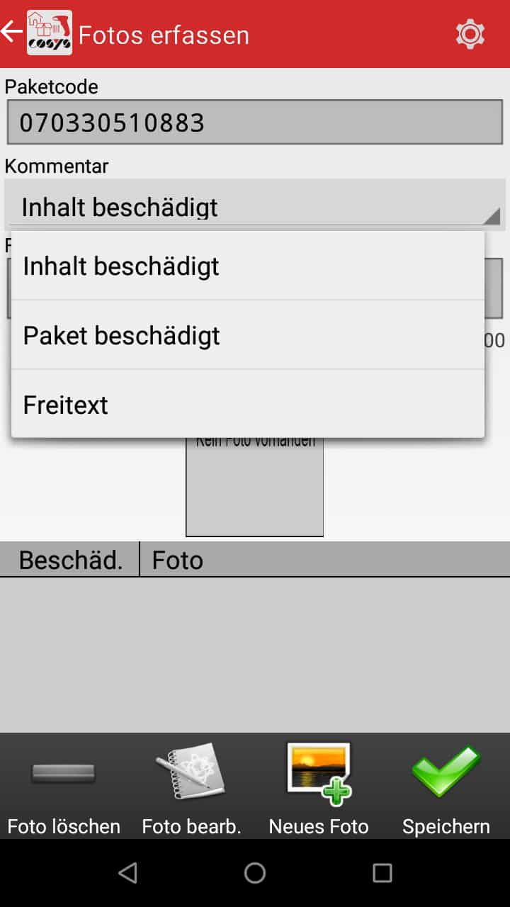 Réception des marchandises Aperçu des articles Logiciel Android de COSYS