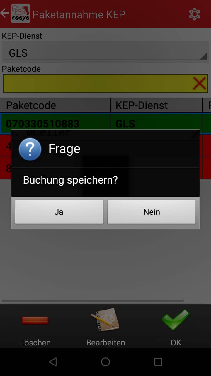 Réception des marchandises Aperçu des articles Logiciel Android de COSYS
