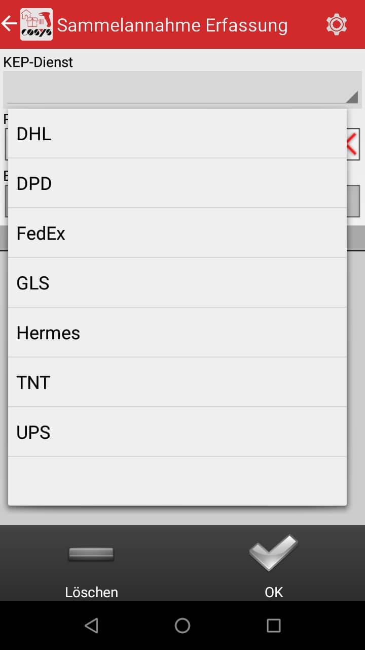 Réception des marchandises Aperçu des articles Logiciel Android de COSYS