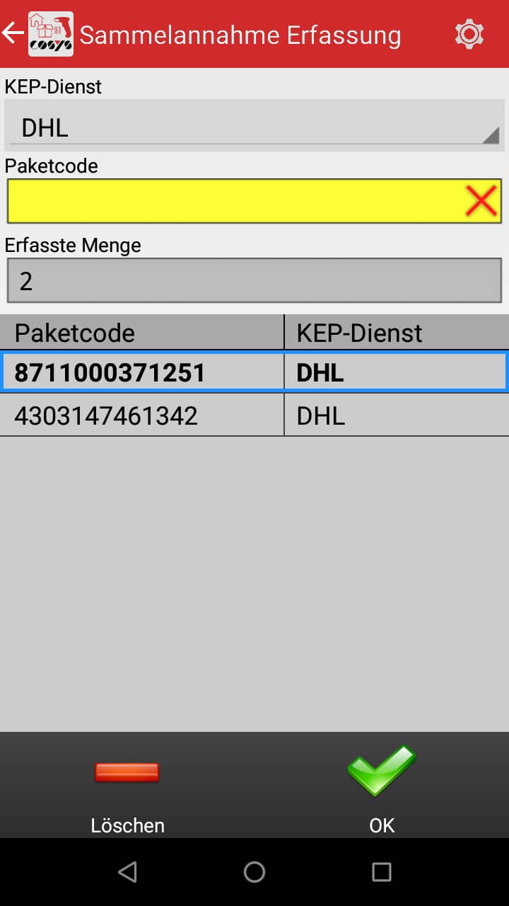 Réception des marchandises Aperçu des articles Logiciel Android de COSYS