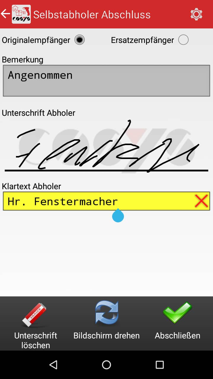 Réception des marchandises Aperçu des articles Logiciel Android de COSYS