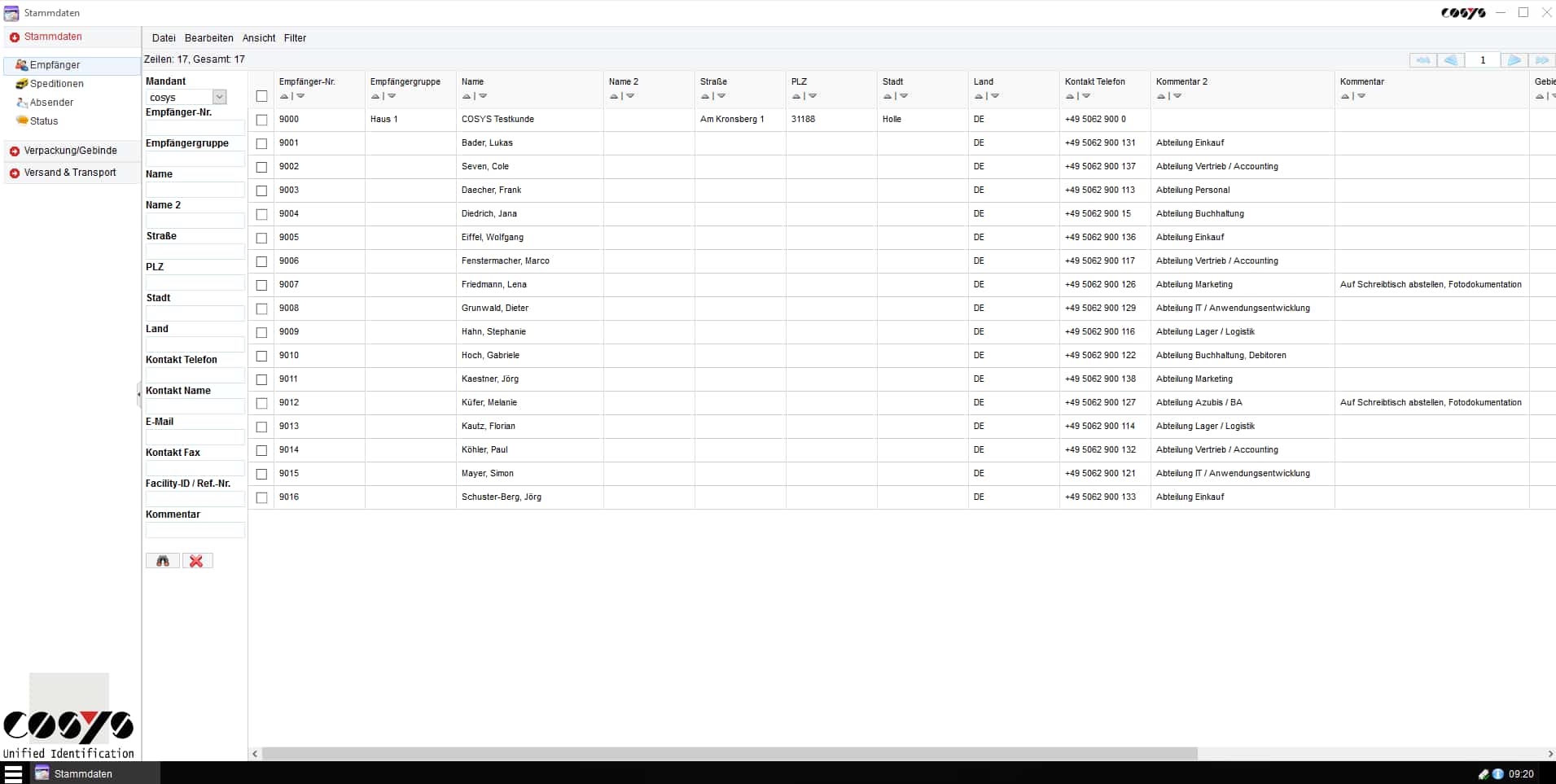 Logistique interne Gestion des colis Sendungsübersicht Logistique interne Gestion des colis Sendungsübersicht