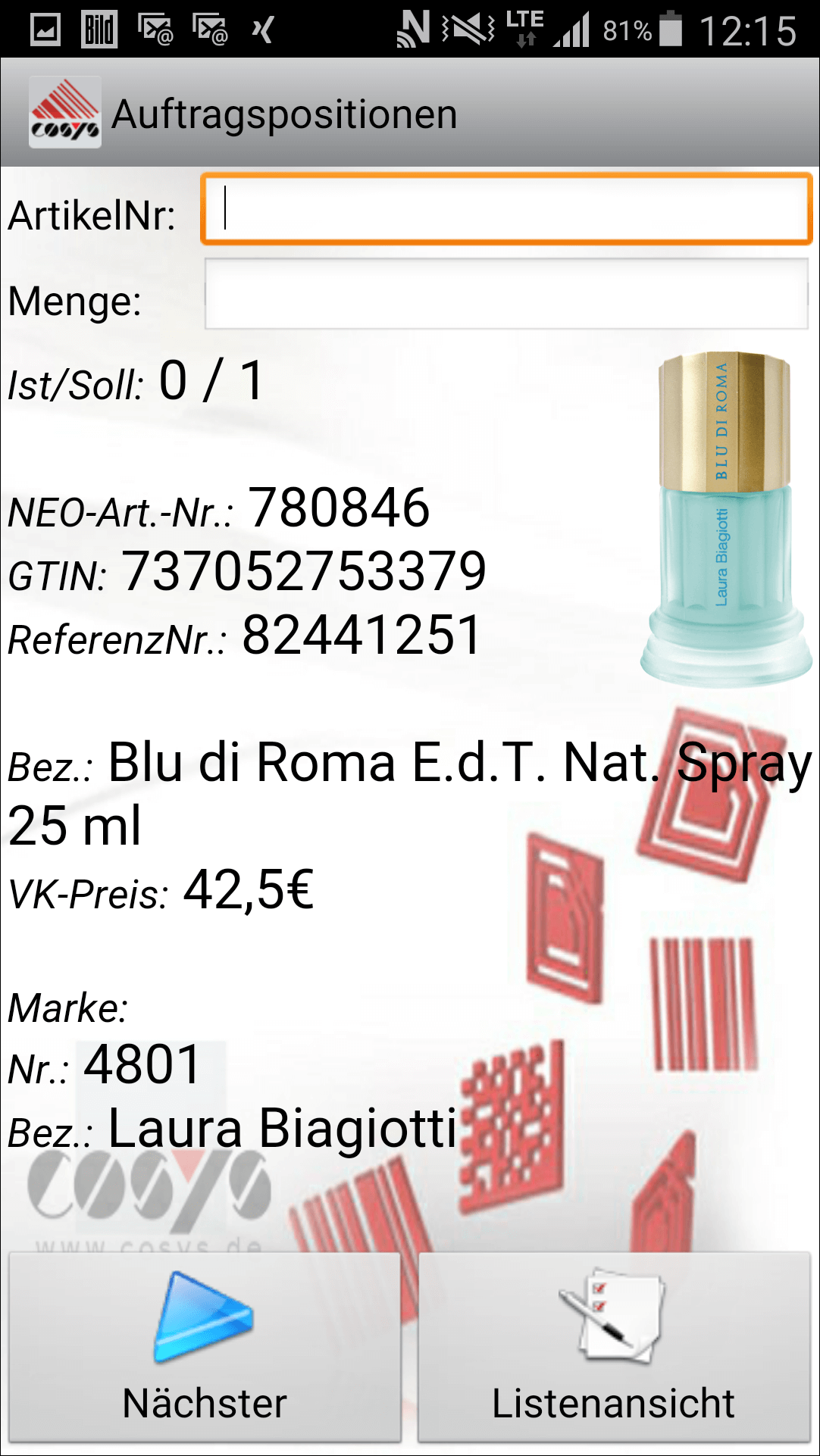 Commande Terminer la commande Logiciel Android de COSYS