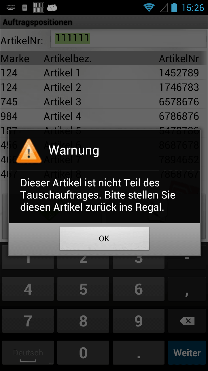 Commande Aperçu des articles Logiciel Android de COSYS