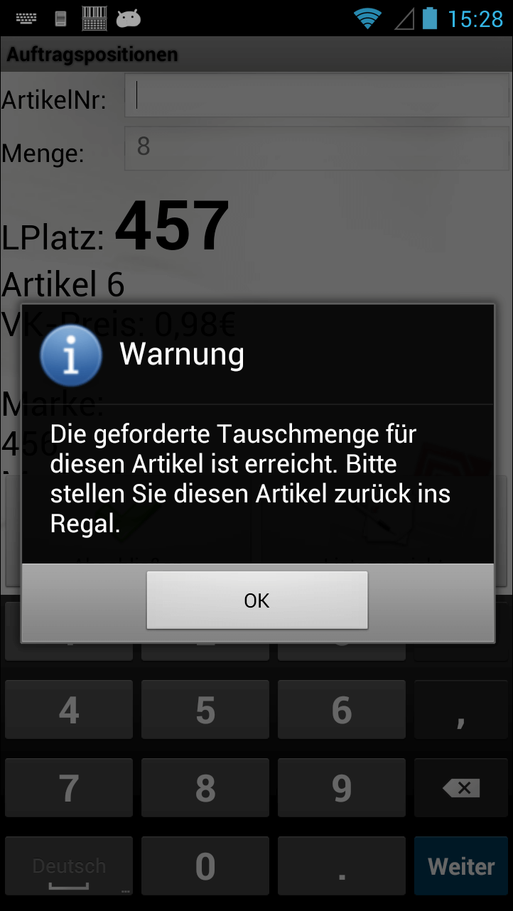 Commande Aperçu des articles Logiciel Android de COSYS