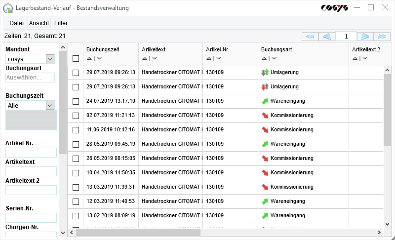 Gestion des stocks Historique des stocks