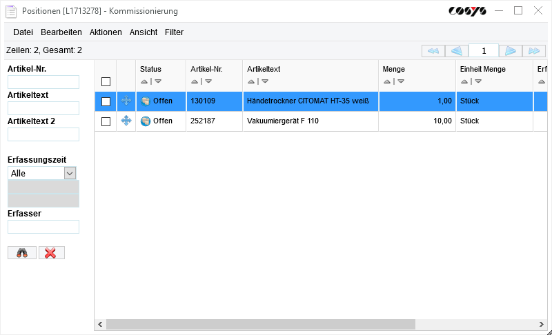 Sélection du poste de commande de prélèvement
