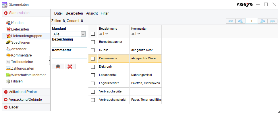 Données de base des groupes de fournisseurs