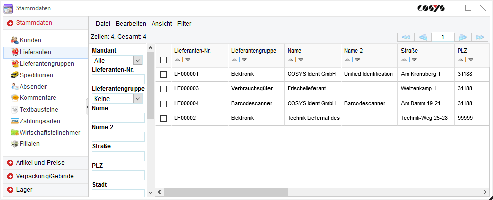 Données de base des fournisseurs